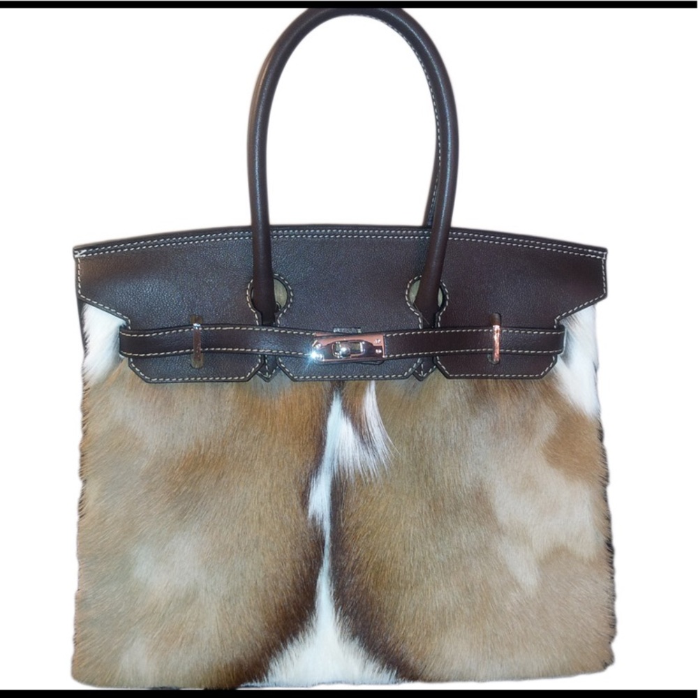 Gazelle Fur Design Handbag with Leather Accents